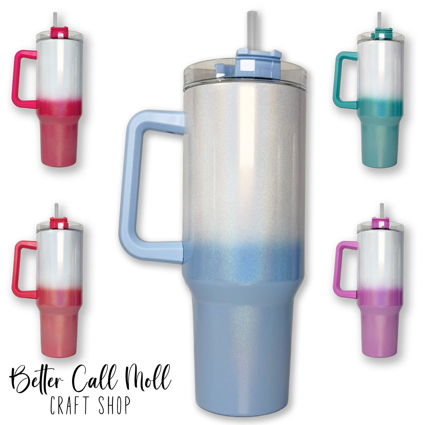 40oz Ombre Holographic Shimmer Handle Sublimation Tumbler