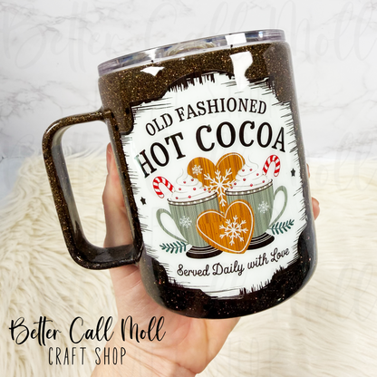 12oz Old Fashioned Hot Cocoa Glitter Insulated Stainless Steel Coated Mug