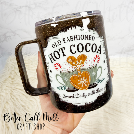12oz Old Fashioned Hot Cocoa Glitter Insulated Stainless Steel Coated Mug