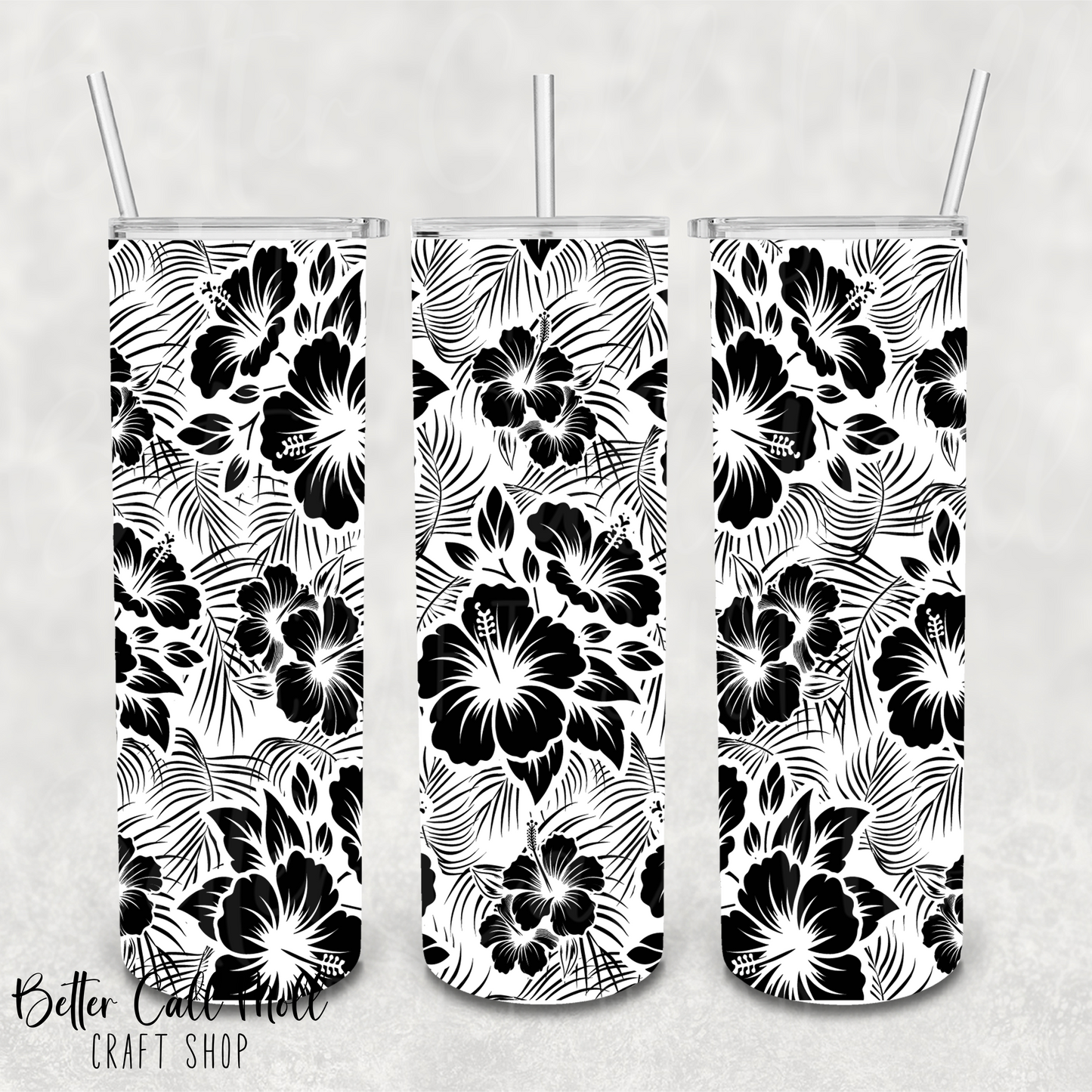 Hibiscus and Leaves UV DTF 20oz Skinny Tumbler Wrap