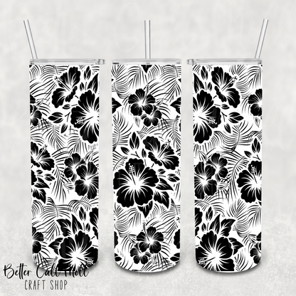 Hibiscus and Leaves UV DTF 20oz Skinny Tumbler Wrap