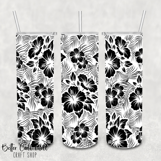 Hibiscus and Leaves UV DTF 20oz Skinny Tumbler Wrap