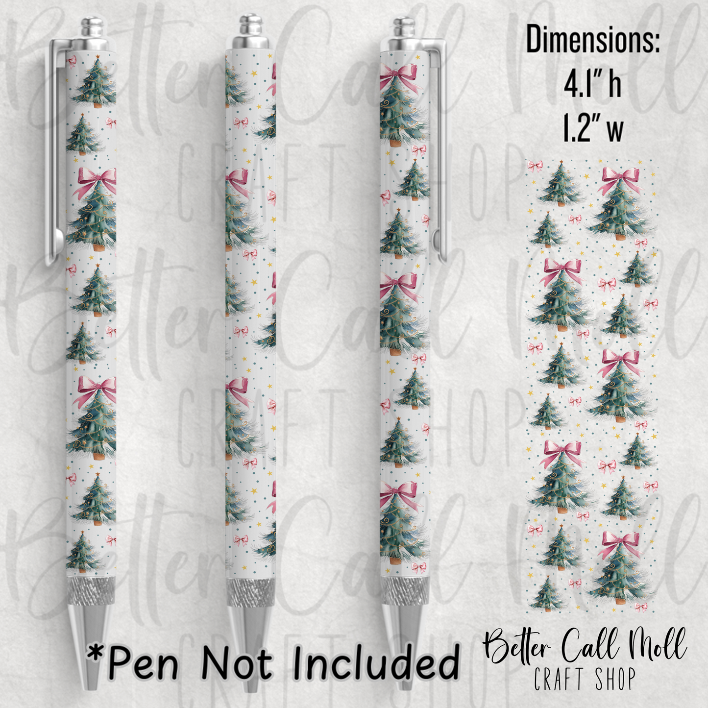 Coquette Christmas Trees UV DTF Pen Wrap