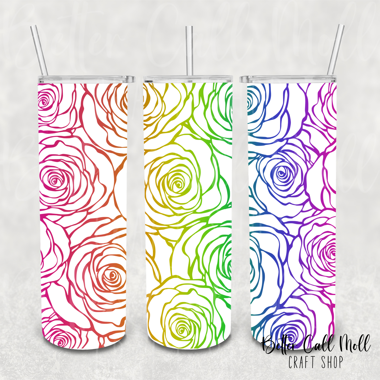 Rainbow Rose Outlines UV DTF 20oz Skinny Tumbler Wrap