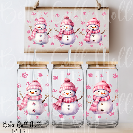 Pink Snowmen UV DTF 16oz Tumbler Wrap