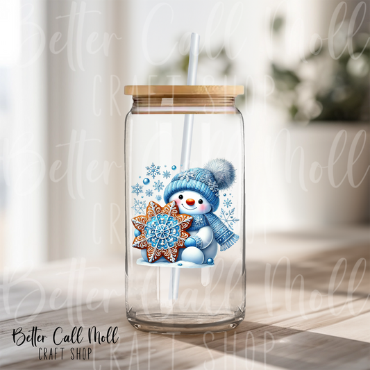 Cute Snowman with Star UV DTF Decal