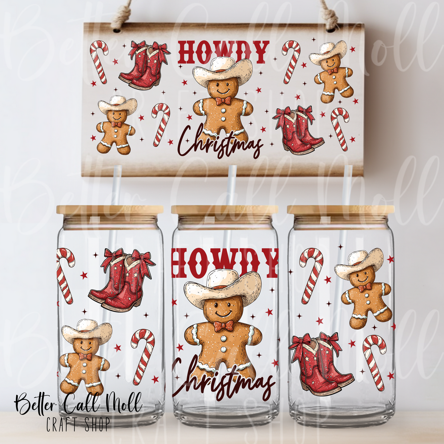Howdy Christmas Gingerbread Man UV DTF 16oz Tumbler Wrap
