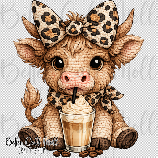 Crochet Highand Cow UV DTF Decal