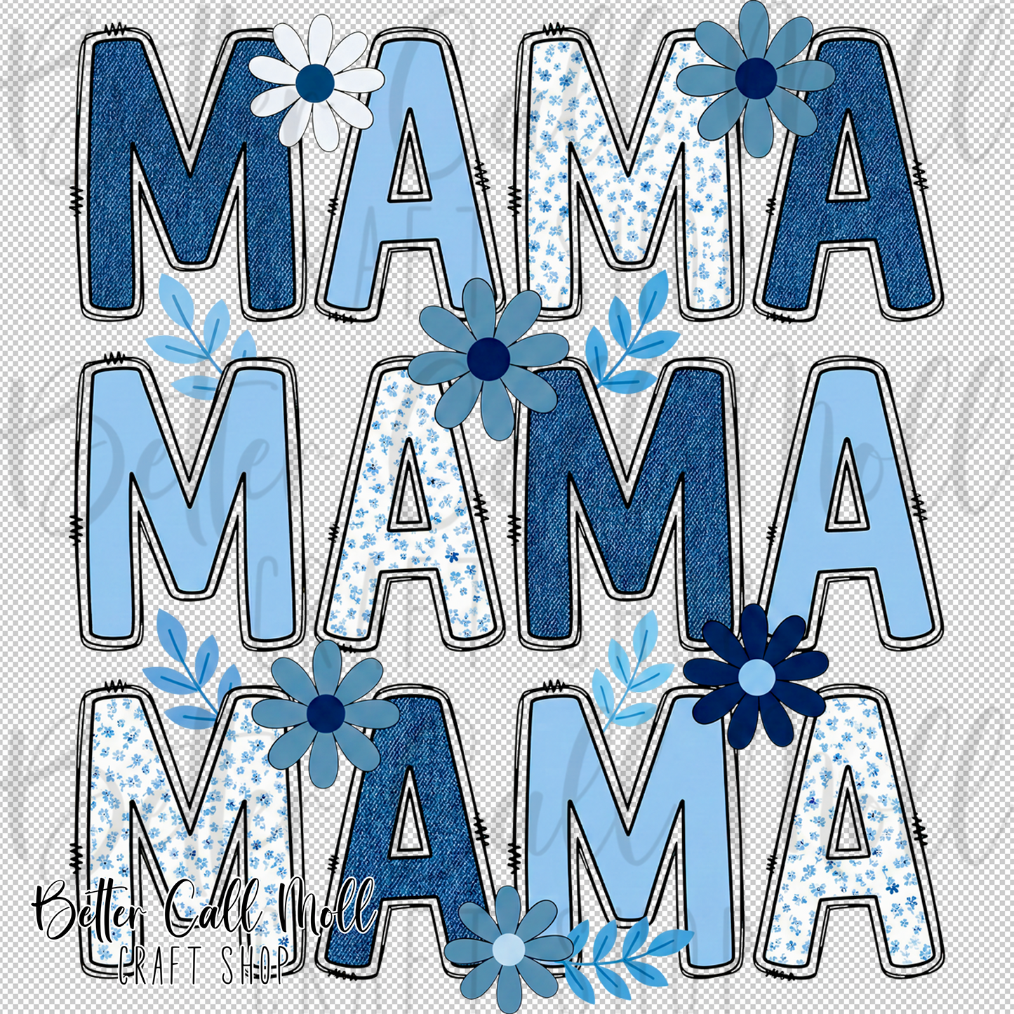 Mama Stacked Blue UV DTF Decal