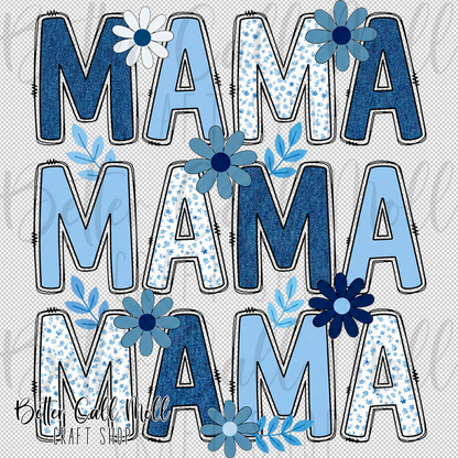 Mama Stacked Blue UV DTF Decal