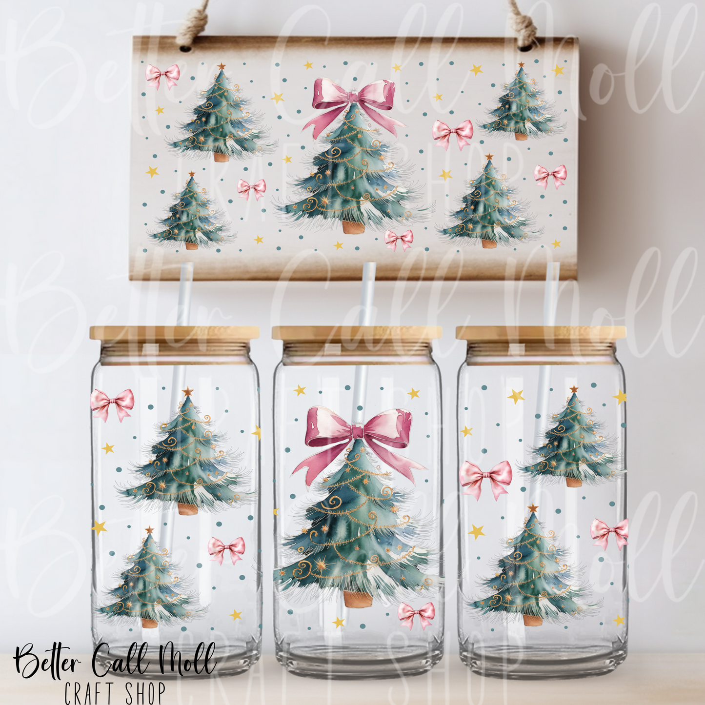 Coquette Christmas Trees UV DTF 16oz Tumbler Wrap