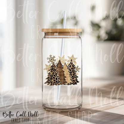 Leopard Print Christmas Trees UV DTF Decal