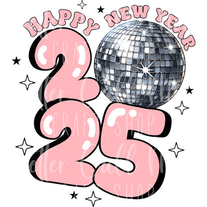 D195 - Happy New Year Disco 2025 UV DTF Decal