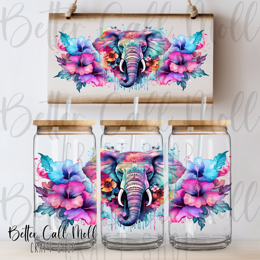 Floral Elephant UV DTF 16oz Tumbler Wrap
