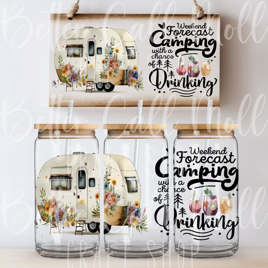 W123 - Camping with a Chance of Drinking UV DTF 16oz Tumbler Wrap