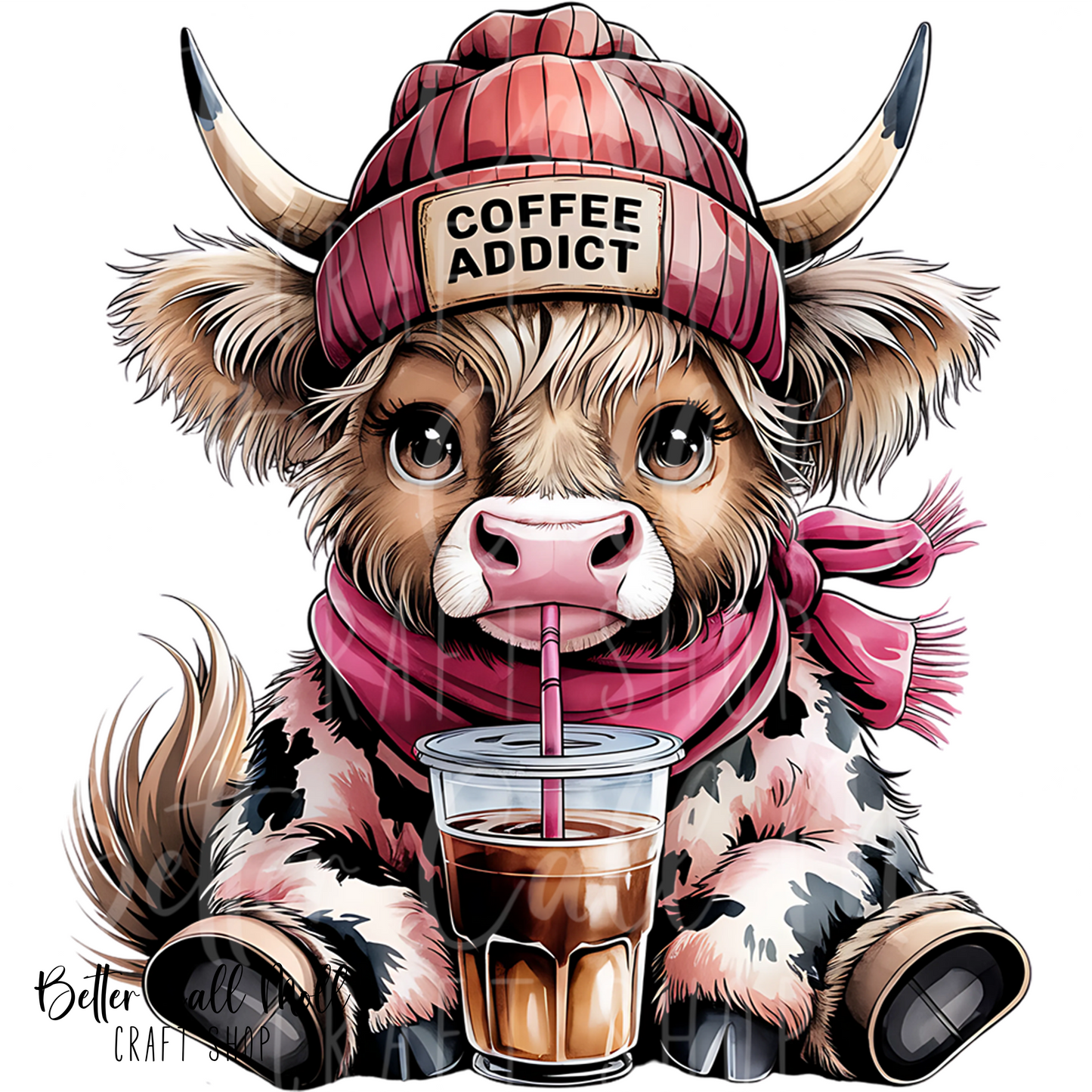 Coffee Addict Highland Cow UV DTF Decal