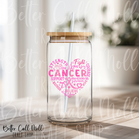 Breast Cancer Awareness Heart UV DTF Decal