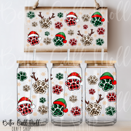 Christmas Paw Prints UV DTF 16oz Tumbler Wrap