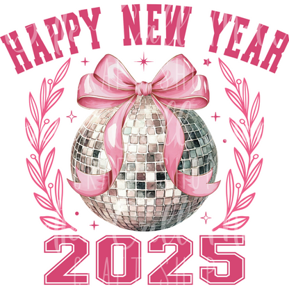 D190 - Happy New Year Disco Bow UV DTF Decal