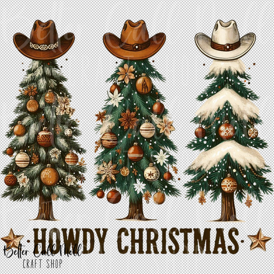 Howdy Christmas Trees UV DTF Decal