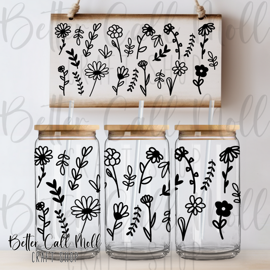 Floral Outlines 6 UV DTF 16oz Tumbler Wrap