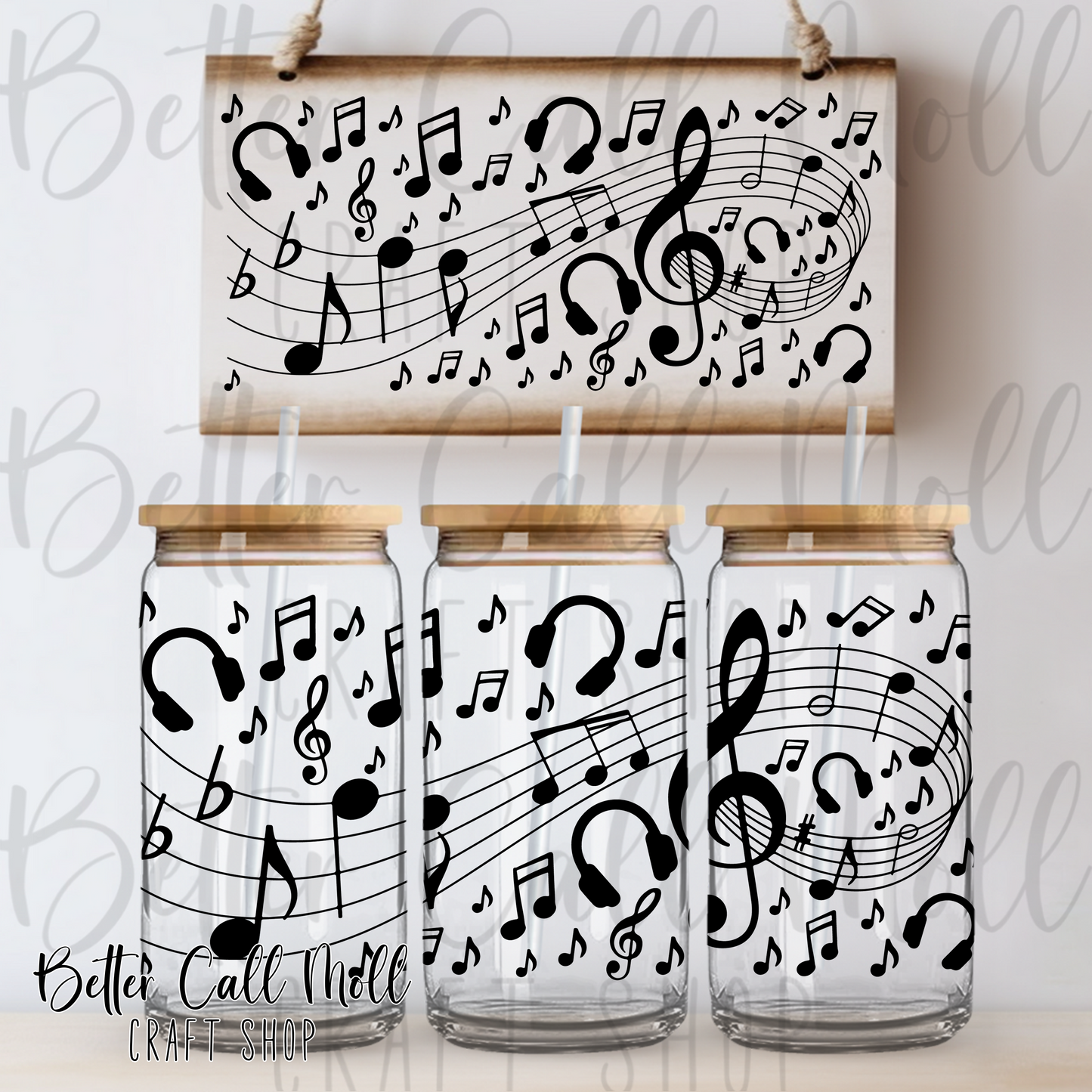 Music Notes UV DTF 16oz Tumbler Wrap