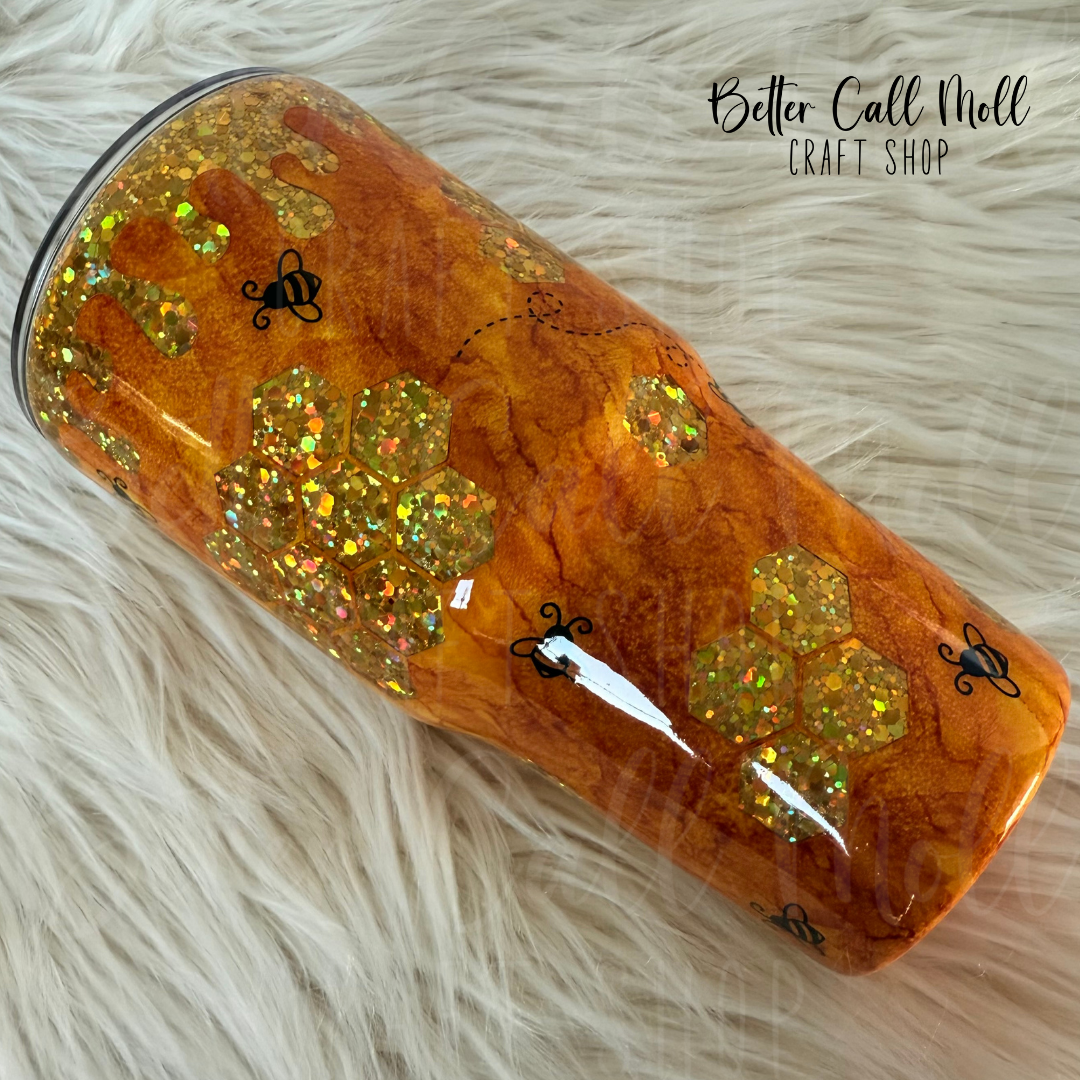 30oz Honeybee Glitter Peekaboo Insulated Stainless Steel Coated Tumbler