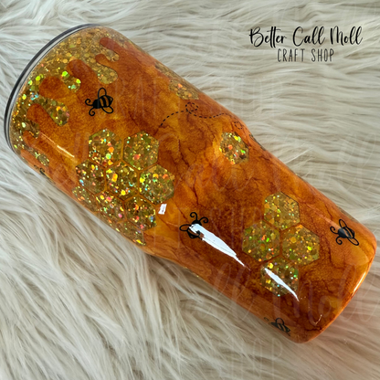 30oz Honeybee Glitter Peekaboo Insulated Stainless Steel Coated Tumbler