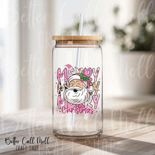 Merry Christmas Pink Santa UV DTF Decal
