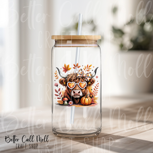 Fall Highland Cow UV DTF Decal