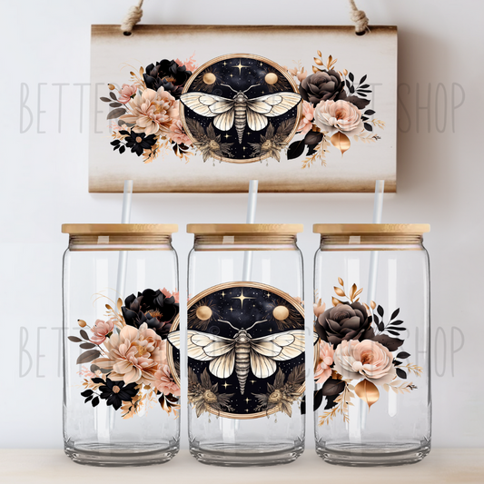 W050 - Floral Moth UV DTF 16oz Tumbler Wrap