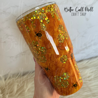 30oz Honeybee Glitter Peekaboo Insulated Stainless Steel Coated Tumbler