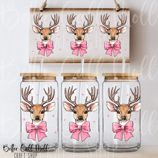 Pink Reindeer UV DTF 16oz Tumbler Wrap