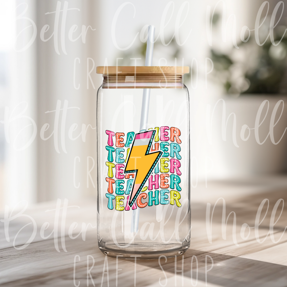 Teacher Pencil Lightning Bolt UV DTF Decal