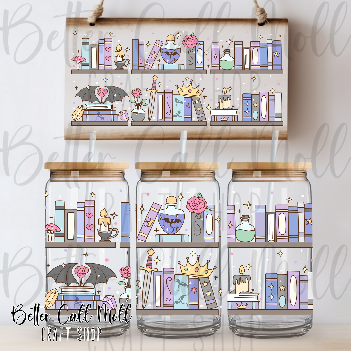 Fantasy Bookshelf 2 UV DTF 16oz Tumbler Wrap