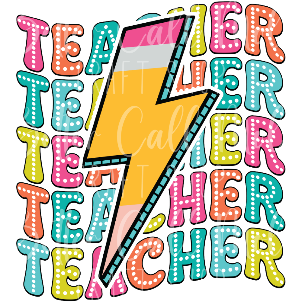 Teacher Pencil Lightning Bolt UV DTF Decal