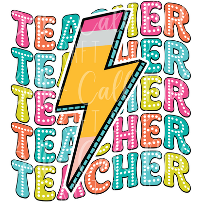 Teacher Pencil Lightning Bolt UV DTF Decal