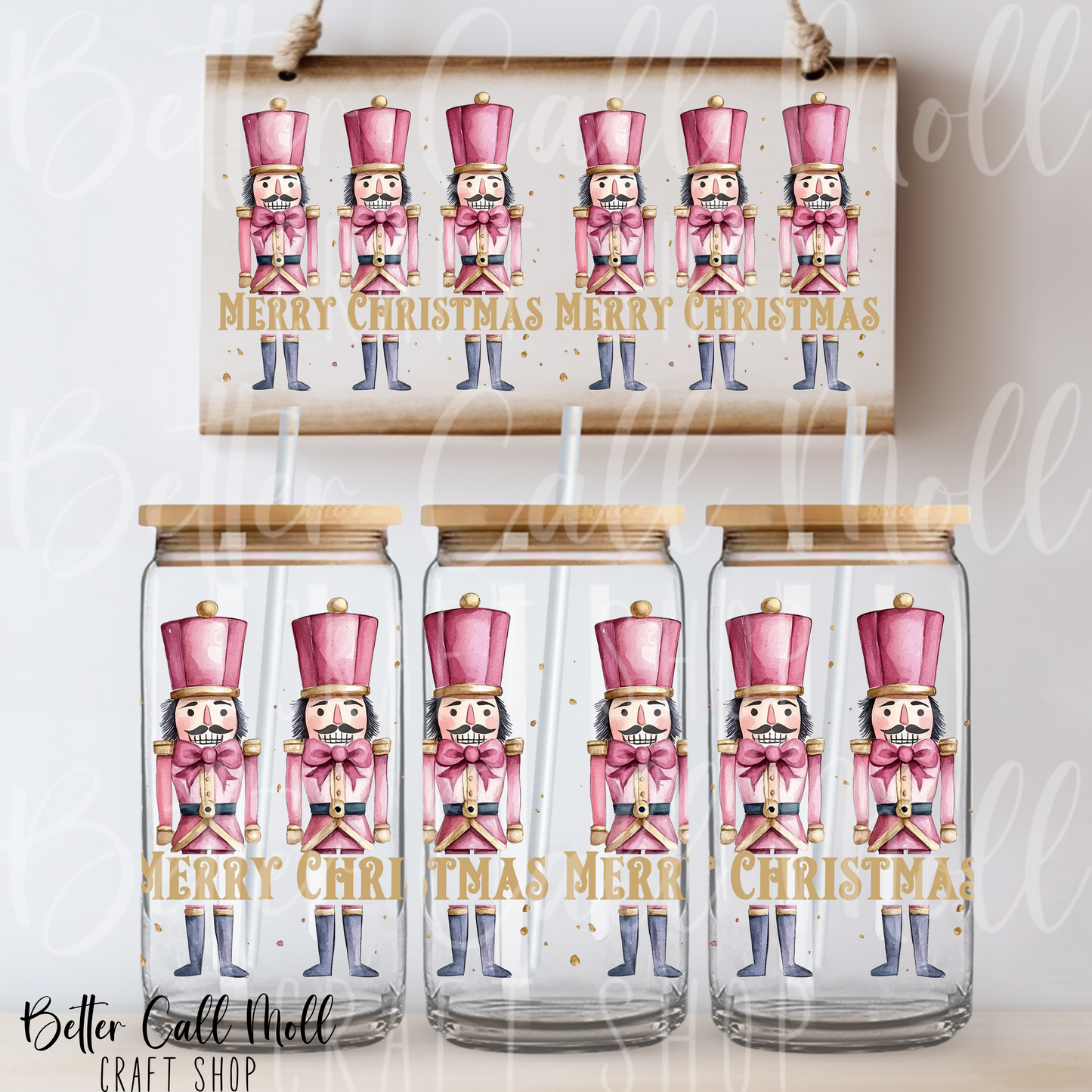 Pink Nutcrackers UV DTF 16oz Tumbler Wrap