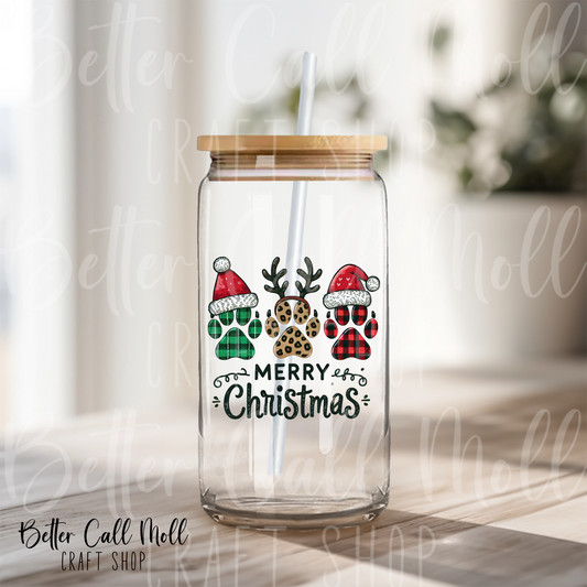 Merry Christmas Paw Prints UV DTF Decal