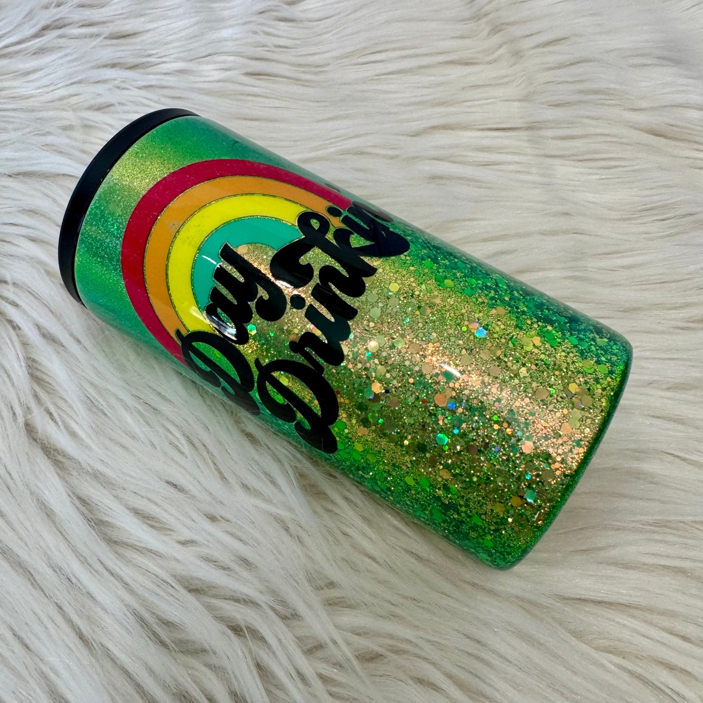 Day Drinkin' Glitter Insulated Stainless Steel Coated Slim Can Cooler