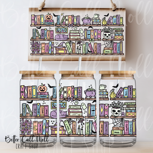 W114 - Spooky Bookshelf UV DTF 16oz Tumbler Wrap