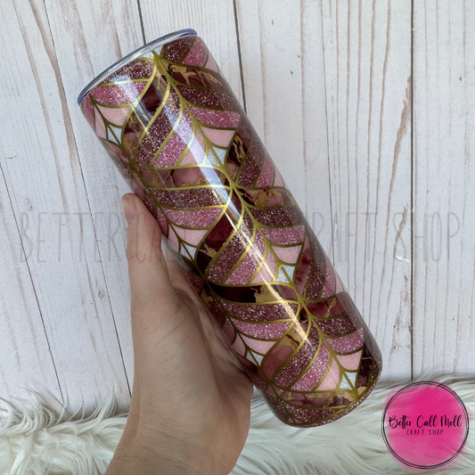 20oz Pink Marble Waves Insulated Stainless Steel Coated Tumbler