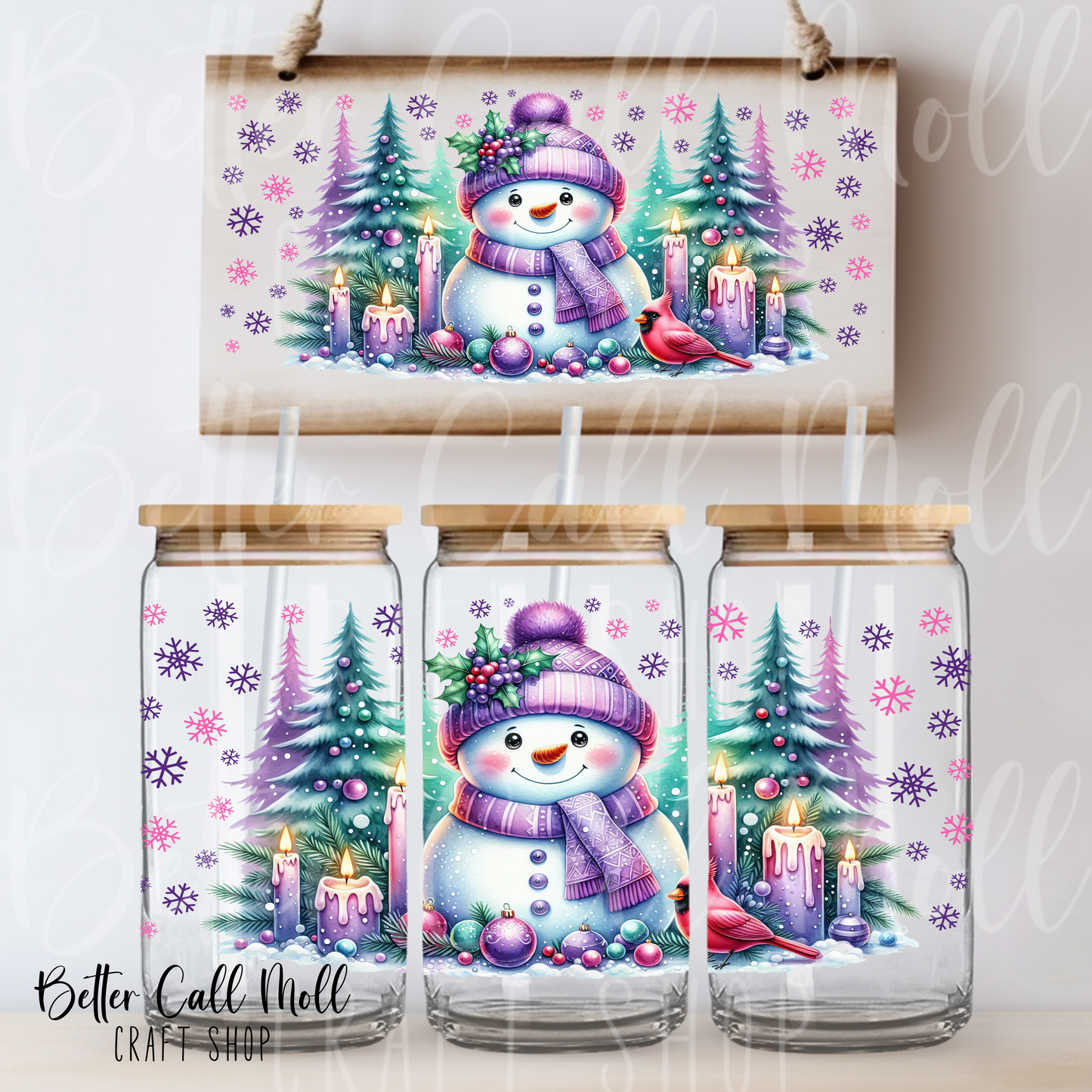 Purple Snowman UV DTF 16oz Tumbler Wrap