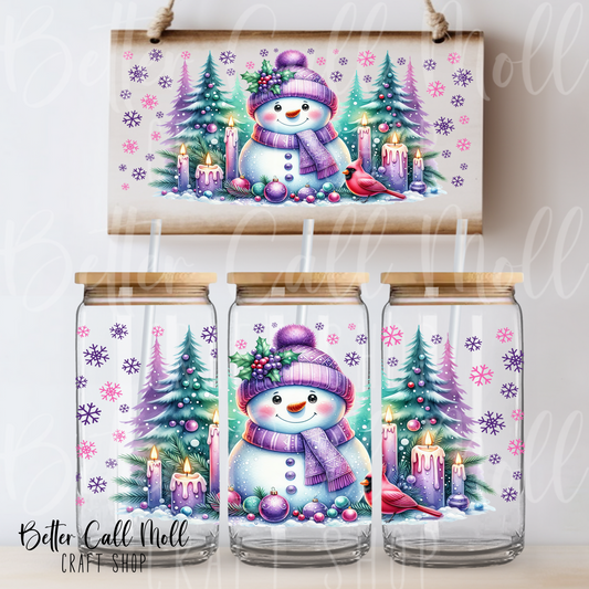 Purple Snowman UV DTF 16oz Tumbler Wrap