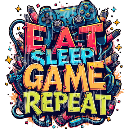 D170 - Eat Sleep Game Repeat UV DTF Decal