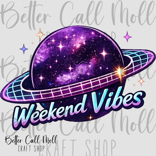 Retro Planet Weekend Vibes UV DTF Decal
