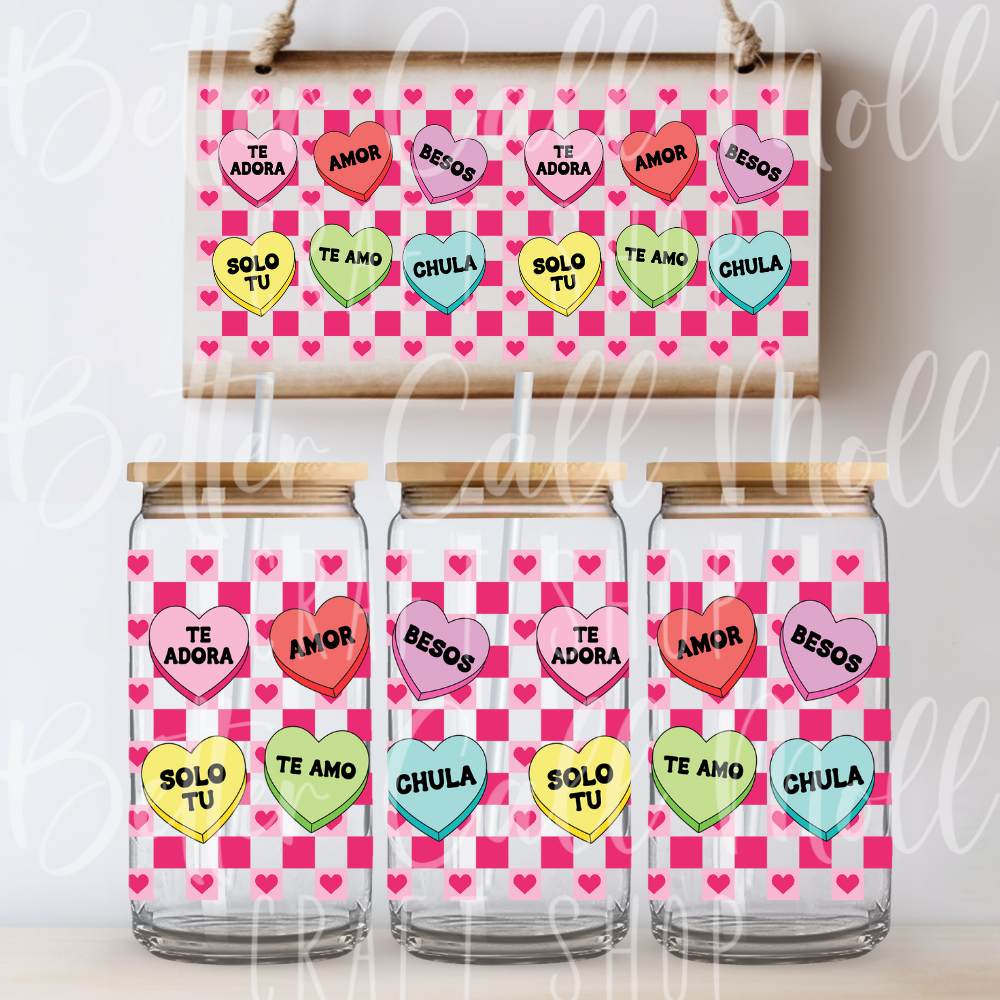 W136 - Spanish Candy Hearts UV DTF 16oz Tumbler Wrap