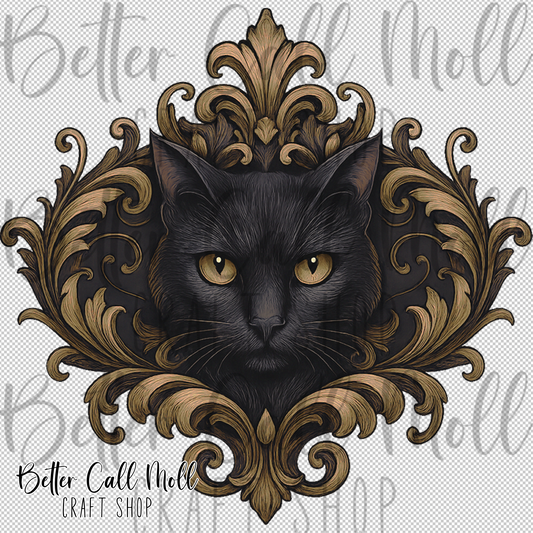 Golden Ash Black Cat UV DTF Decal