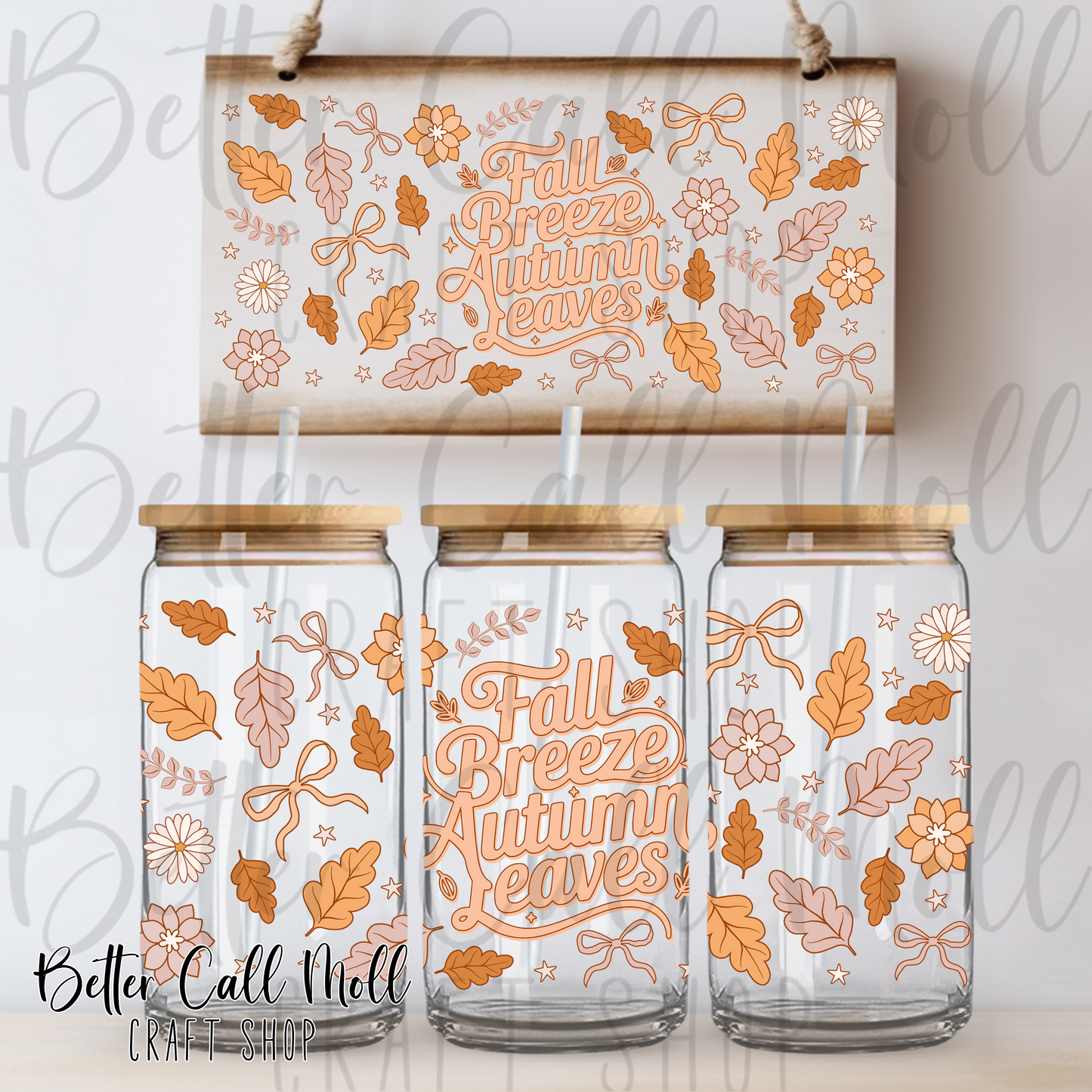 Fall Breeze Autumn Leaves UV DTF 16oz Tumbler Wrap