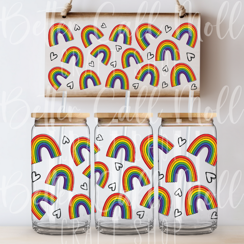 Rainbows and Hearts UV DTF 16oz Tumbler Wrap